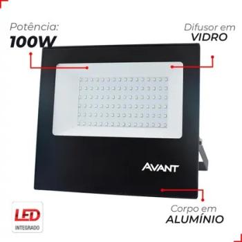 REFLETOR SLIM LED 100W IP66 BRANCO FRIO 6500K AVANT LUZ BRANCO-FRIO 127/220V