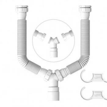 SIFAO SANFONADO EXTENSIVEL CENSI DUPLO BRANCO COM SUPORTE E CANOPLA ( PIA - TANQUE - LAVATORIO ) - 7158