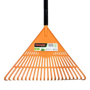 VASSOURA PARA GRAMA FAMASTIL PLASTICA 22 DENTES LARANJA COM CABO