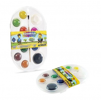 Estojo de Tinta Aquarela Pastilha + Pincel 12 cores - ACRILEX