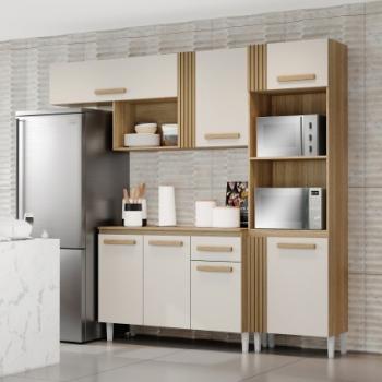 COZINHA COMPACTA VITÓRIA C/ BALCÃO NAIOMI C/ DETALHES RIPADOS 7PTS 1GAV 2,40