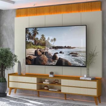 RACK E PAINEL MAGNÍFICO 100%MDF C/4GAV RIPADO C/LED TOUCH SENSITIVE 2,18 TV 75