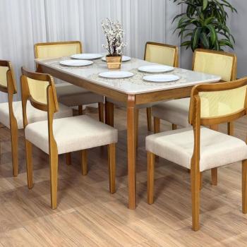 MESA DE JANTAR ALEGRA C/VIDRO 1,60x0,80 C/6 CAD. FORTALEZA