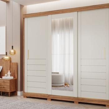 ROUPEIRO CECILIA 3PTS CORRER 6GAVS 100%MDF C/ ESPELHO 2,35