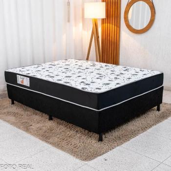 BOX CASAL SUED PRETO + COLCHÃO CASAL SANTÉ  100% Espuma D33 138x188x53