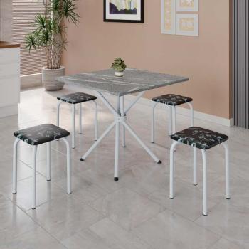 CONJ. DE MESA BALI BRANCO C/ TAMPO GRANITO 70X70 C/4 TAMBORETES