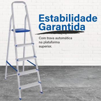 ESCADA ALUMÍNIO DOBRÁVEL 5 DEGRAUS METALURGICA MOR