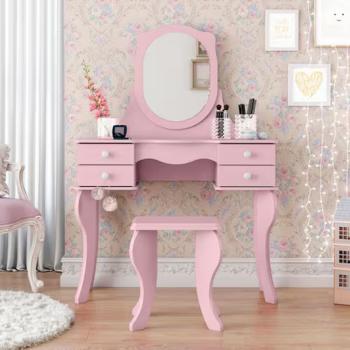 PENTEADEIRA PRINCESA C/ ESPELHO 4GAVS C/BANQUETA