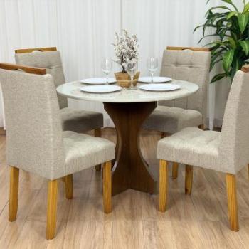MESA DE JANTAR SIENA REDONDA C/VIDRO 1,00 C/ 4 CADEIRAS LONDRES
