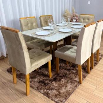 MESA DE JANTAR MADRI C/ VIDRO 1,60 X 0,80 C/ 6 CAD. LONDRES