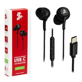FONE DE OUVIDO PRETO TIPO C AURICULAR COM MICROFONE 1,20M 5+