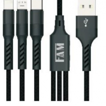 CABO 3 SAIDAS V8/IPHONE/TIPO C 1,2M FCA-1303 FAM