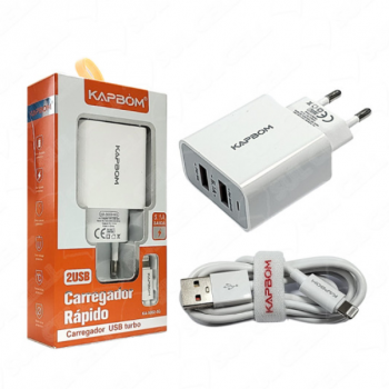 Carregador Fonte de Tomada Rapido iPhone 5v 5.1A Usb Duplo (KA-5002-5G) - 1m