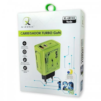 Carregador GAN Turbo 120W Tipo C + USB XC-UR103V X-Cell - Amarelo