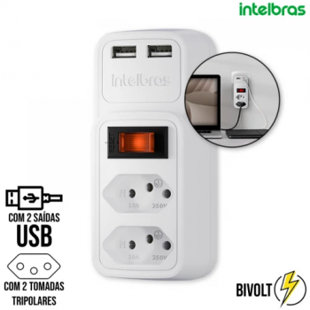 Adaptador Elétrico 2 Tomadas + 2 USB EAC 202 Intelbras - Branco