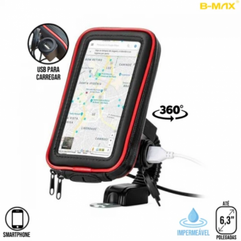 Suporte Capa Celular Prova D´agua c/ Carregador Gps Moto Bike ate 6.3 (BMG-19)