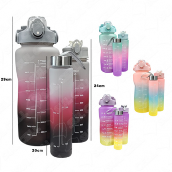 Kit c/ 3 Pçs Garrafa Squeeze c/ Marcador de Tempo Adesivos e Canudo (AL-1085)