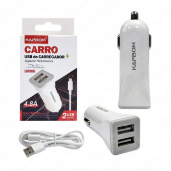 Carregador Fonte Veicular 5v 4.8A Usb Duplo c/ Cabo Iphone (KA-C107-5G)