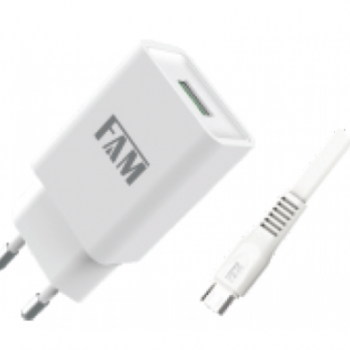 22032 KIT CARREGADOR + CABO V8 1 USB 2.1A FKT-1108 ANATEL FAM