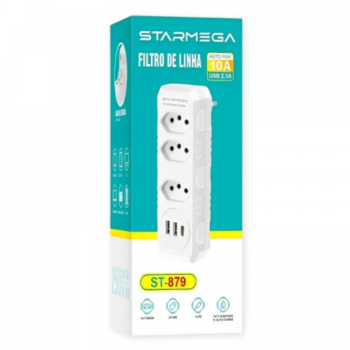 Extensão Elétrica 3 Tomadas + 2 USB + 1 USB C ST-879 Starmega