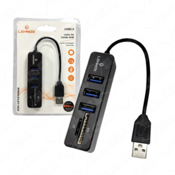 Adaptador Hub 3 Portas Usb 2.0 600Mbps c/ Leitor Cartao Sd e Mini Sd (LEY-1832)