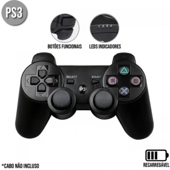 Controle sem Fio PS3 e PC - Preto