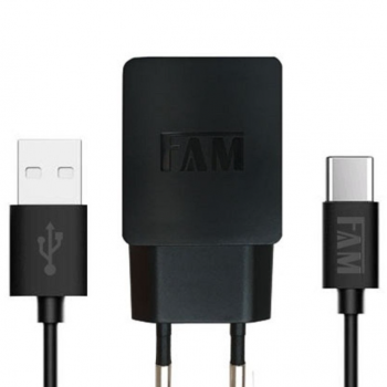 22034 KIT CARREGADOR + CABO TIPO C 1 USB 2.1A FKT-110C ANATEL FAM