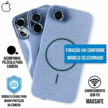 Capa iPhone 17 Air - Glitter Magsafe Azul Turquesa