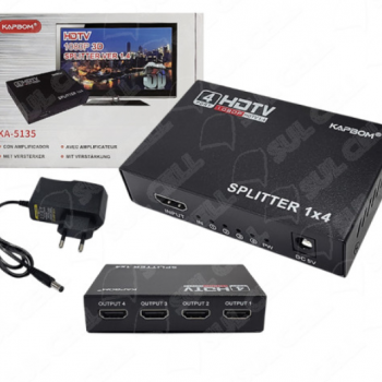 Splitter Distribuidor Divisor HDMI 1 x 4 Versao 1.4 3D 1080P
