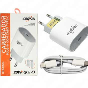 Carregador Fonte de Tomada Usb-c 20w c/ Cabo Removivel Tipo C x Tipo C - Oberon