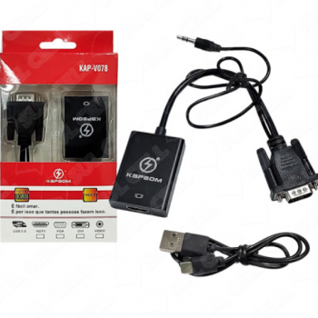 Adaptador Conversor VGA x HDMI c/ Audio e Video (KAP-V078)