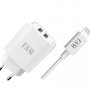 22002 KIT CARREGADOR + CABO IPHONE 1 USB 2.1A FKT-1205 FAM