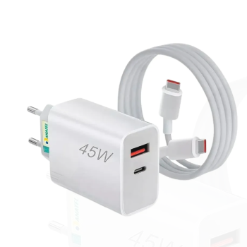 CARREGADOR DE TOMADA TURBO 45W USB + USB-C C/ CABO