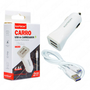 Carregador Fonte Veicular Rapido 5v 4.8 Usb Duplo Cabo Removivel v8 (KA-C107-V8)