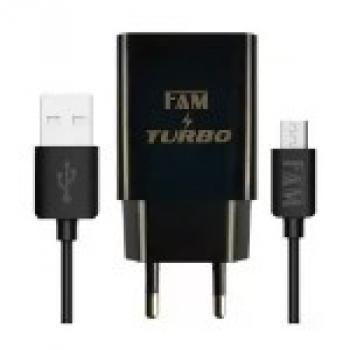 22008 KIT CARREGADOR + CABO V8 1 USB 3A FKT-Q1812 TURBO FAM