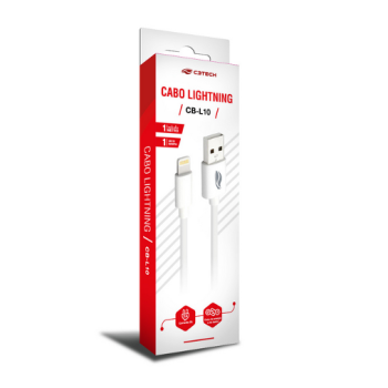 CABO LIGHTNING 2.0 AM 8 PINOS x USB 1m BRANCO CB-L10WH C3 TECH
