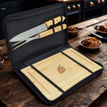 Kit Churrasco Premium Tabua Bambu e Talheres Inox