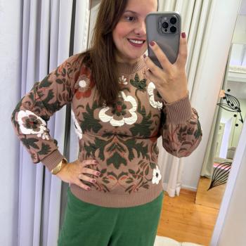 blusa arabescos florais - M - capuccino - canelan trico