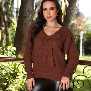 blusa laço trico - M - terra cota - canelan trico