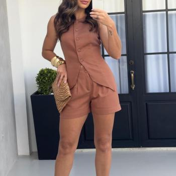 conjunto linho colete luiza - PP - amarelo - mamacita