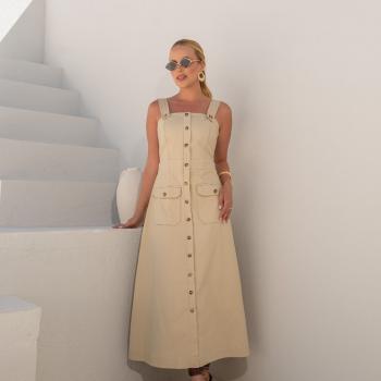 vestido pespontos - bege - P - CLO