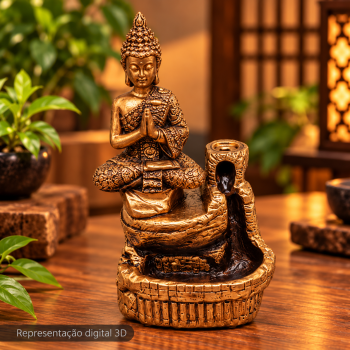 Porta Incenso Cascata Bronze - Buda Thailand Orando - 17735