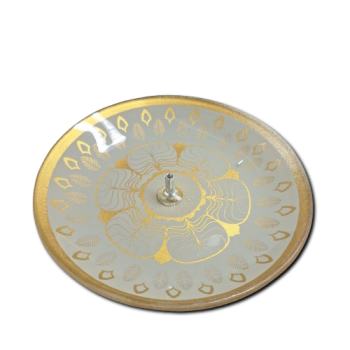 Porta Incenso Redondo - Mandala Flor - Cinza e Dourado  - Vidro - 11031