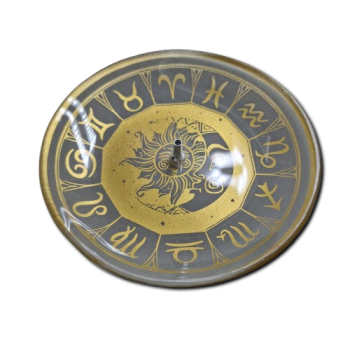 Porta Incenso Redondo - Sol e Lua - Cinza e Dourado  - Vidro - 11036