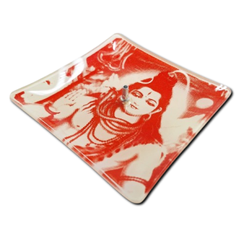Porta Incenso Quadrado - Shiva - Vermelho  e Branco - Vidro - 11007