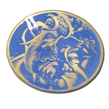Porta Incenso Redondo - Lord Ganesha - Dourado e Azul  - Vidro - 11024