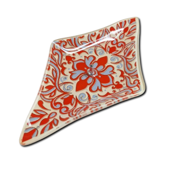 Porta Incenso Losango - Tribal - Vermelho e Azul - Vidro - 11015