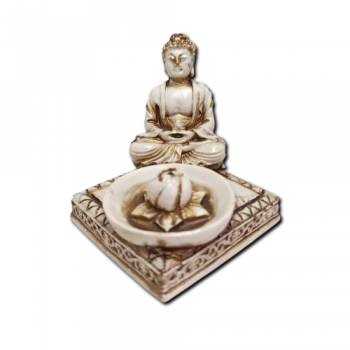 Porta Incenso Quadrado Branco - Buda Hindu Meditando Com Flor  - 2037