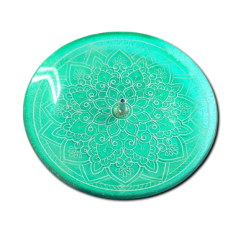 Porta Incenso Redondo - Mandala - Verde e Branco  - Vidro - 11034