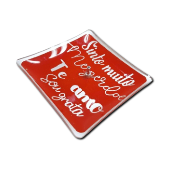 Porta Incenso Quadrado - Sinto Muito/ Me Perdoe/ Te Amo/ Sou Grata - Vermelho - Vidro - 11011